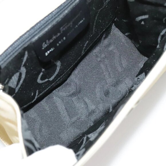 Salvatore Ferragamo Hand Bag Suede 2way Beige Silver Auth 102527 - Picture 11 of 16